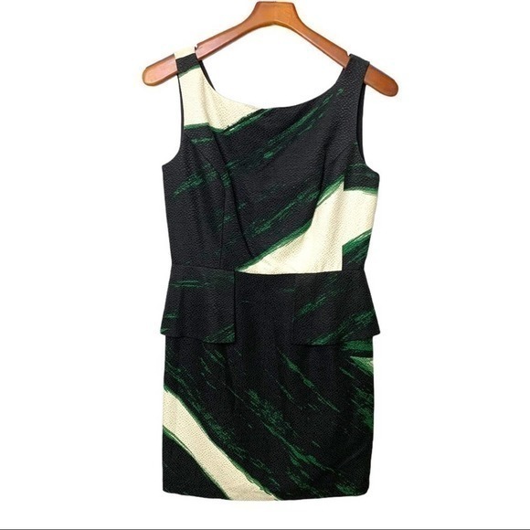 BETH BOWLEY Silk Blend Abstract Sleeveless Dress Black Green 6 - Picture 1 of 6